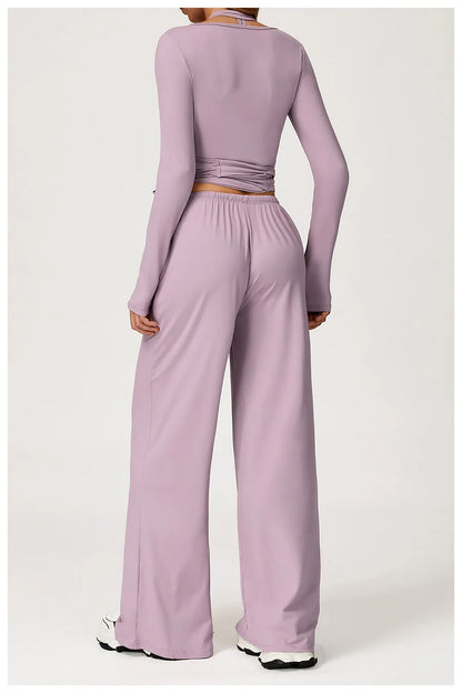 New Women Yoga Set 2/3 Pieces Long sleeves Workout Tracksuit Sportswear Gym Clothing Wide-leg sport pants Fitness Sports Suit