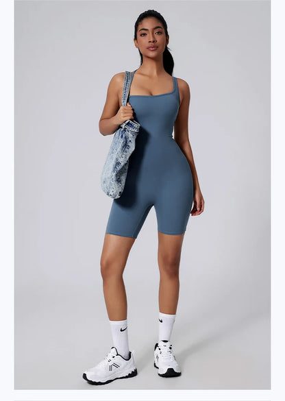 Women's Short Tracksuit One-Piece Sportswear Gym Workout Clothes Fitness Jumpsuit Stretch Bodysuit Yoga Suit Sports Playsuit