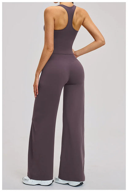 2 Piece Yoga Clothes Women Tracksuit Athletic Wear Pilates Fitness Suit Gym Workout Sets Push Up Sports Vest Wide Leg Pant Suit