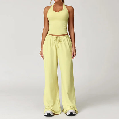 New Women Yoga Set 2/3 Pieces Long sleeves Workout Tracksuit Sportswear Gym Clothing Wide-leg sport pants Fitness Sports Suit