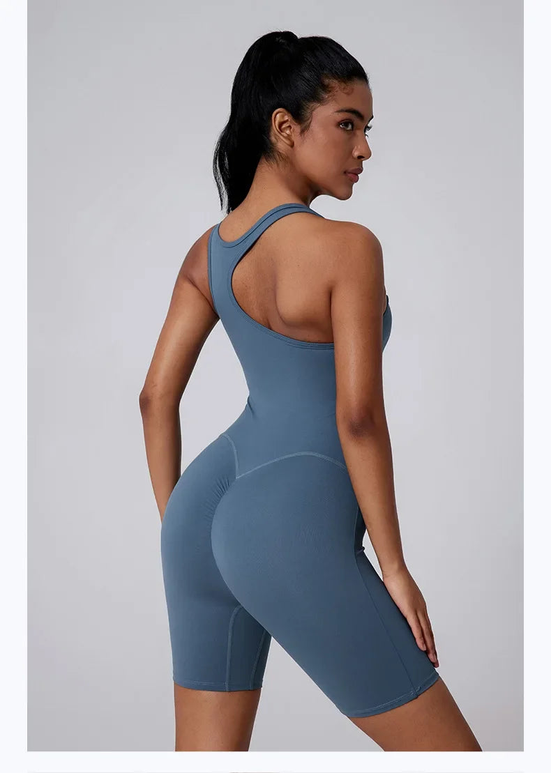 Women's Short Tracksuit One-Piece Sportswear Gym Workout Clothes Fitness Jumpsuit Stretch Bodysuit Yoga Suit Sports Playsuit