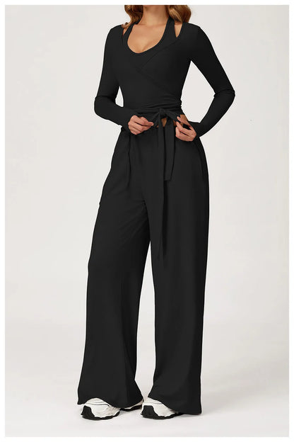 New Women Yoga Set 2/3 Pieces Long sleeves Workout Tracksuit Sportswear Gym Clothing Wide-leg sport pants Fitness Sports Suit