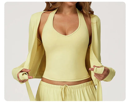New Women Yoga Set 2/3 Pieces Long sleeves Workout Tracksuit Sportswear Gym Clothing Wide-leg sport pants Fitness Sports Suit