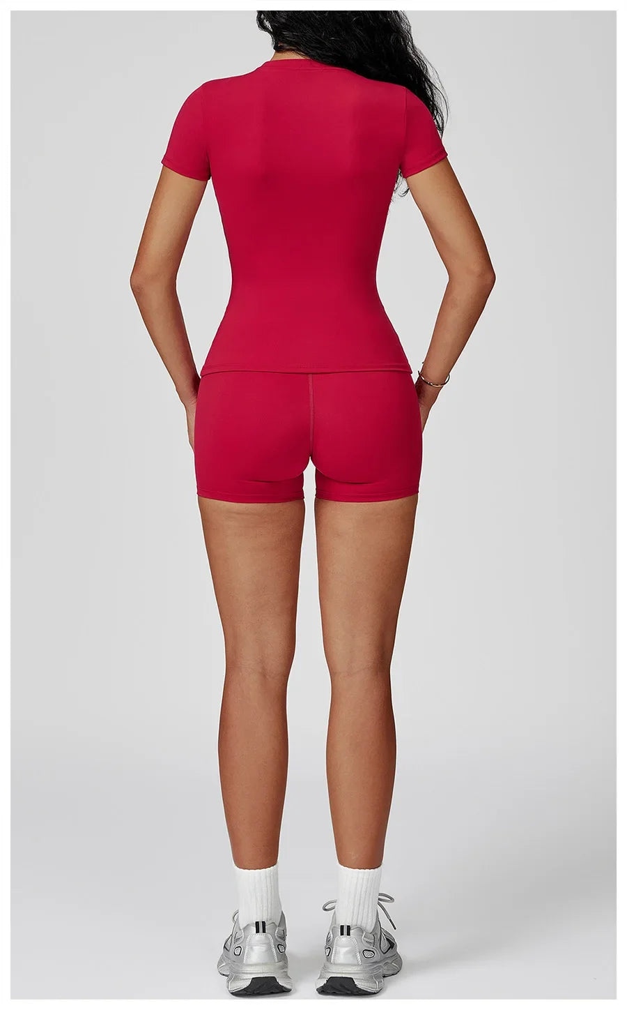 New Yoga Set Two Piece Women Short Sleeve Top with High Waist Leggings Seamless Workout Clothes Patchwork Sport Fitness Gym Sets
