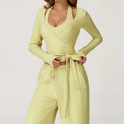 New Women Yoga Set 2/3 Pieces Long sleeves Workout Tracksuit Sportswear Gym Clothing Wide-leg sport pants Fitness Sports Suit