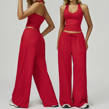 New Women Yoga Set 2/3 Pieces Long sleeves Workout Tracksuit Sportswear Gym Clothing Wide-leg sport pants Fitness Sports Suit